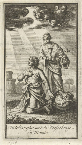 Praying man assisted by the Faith, Jan Luyken, 1714 Canvas Print