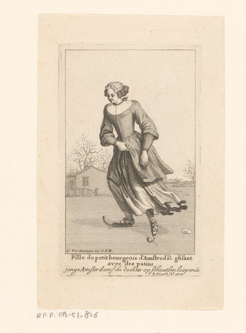 Schaatsende jonge vrouw uit Amsterdam, Bernard Picart, 1728 Canvas Print