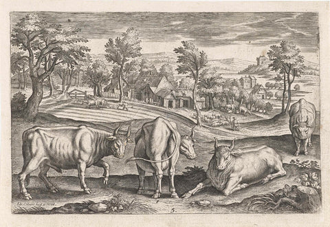 Cattle, Adriaen Collaert, 1595 - 1597 Canvas Print