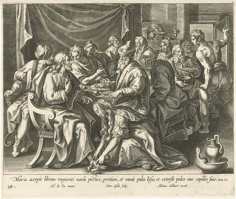 Mary Magdalene washes the feet of Christ, Cornelis Galle (I), 1598 - 1618 Canvas Print