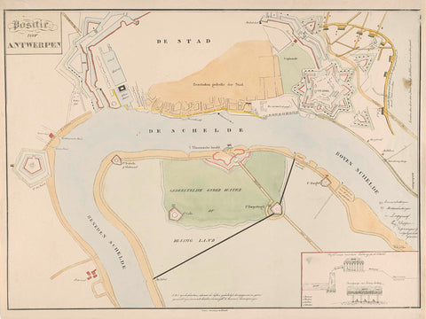 Plan of the Scheldt for Antwerp with the location of the forts, during the siege of the Citadel, 1832, anonymous, 1832 - 1833 Canvas Print