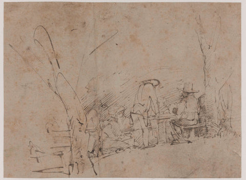 Group of Figures at a Table in the Garden of a Tavern, Willem Drost (attributed to), c. 1650 - c. 1655 Canvas Print