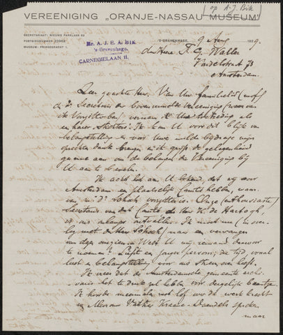 Letter to François Gérard Waller, Geschiedkundige Vereniging Oranje-Nassau, Adrianus Johannes Emanuel Arnold Bik (1855-1931), 1929 Canvas Print