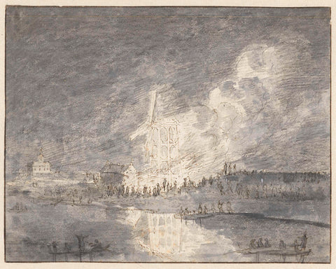 Fire in a mill on the Muiderdijk, ca. 1710, Hendrik Spilman, 1733 - 1784 Canvas Print