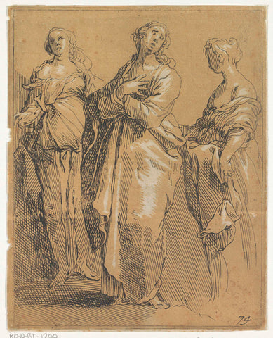 Three standing figures, Frederick Bloemaert, 1740 Canvas Print