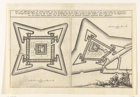 Two plans for the fortress that Alva wanted to build in Amsterdam, 1570, anonymous, 1661 - 1663 Canvas Print