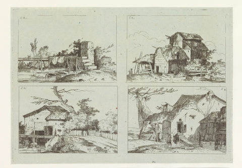 Vier landschappen, Louis Gabriel Moreau, 1770 - 1779 Canvas Print