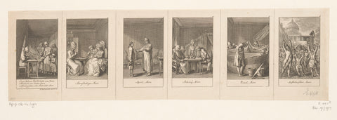 Six performances with follies from Centifolium Stultorum, Daniel Nikolaus Chodowiecki, 1782 Canvas Print