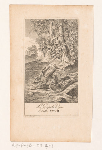 Fable of the deer and the vine, Johann Heinrich Meil (der Ältere), 1758 Canvas Print