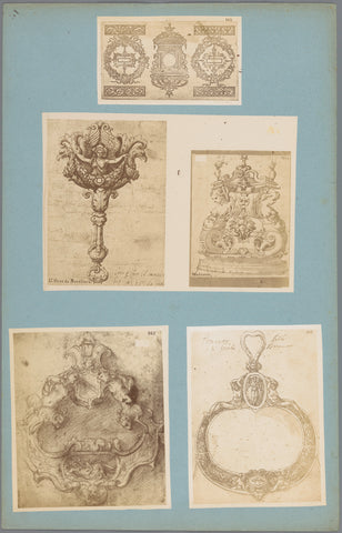 Four photo reproductions of drawings of ornaments, anonymous, c. 1875 - c. 1900 Canvas Print