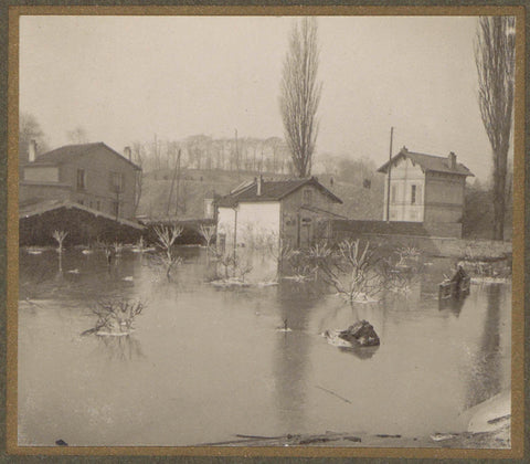 Houses on a flooded property in a suburb of Paris, G. Dangereux, 1910 Canvas Print