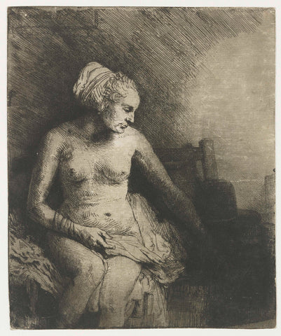 Woman at the Bath, with a Hat beside her, Rembrandt van Rijn, 1658 Canvas Print