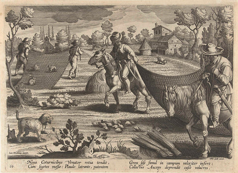 Hunting quails and rabbits, Jan Collaert (II), after 1596 - 1628 Canvas Print