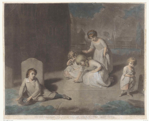 Children in a Cemetery, Charles Howard Hodges, 1784 Canvas Print