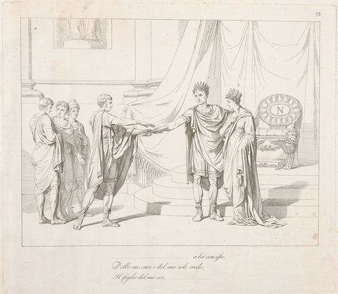 Napoleon stands with his arm around a female personification and captures a role of a man, Teodoro Matteini, 1808 Canvas Print