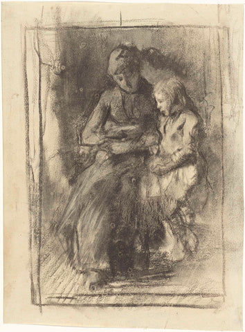 Reading a mother with her daughter, Albert Neuhuys (1844-1914), 1854 - 1914 Canvas Print