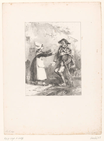 Woman extends her arms to drunken gamekeeper, Nicolas Toussaint Charlet, 1828 Canvas Print