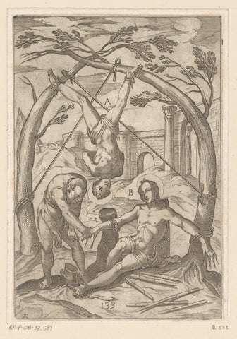 Torture: hanging between tense trees and nails under the nails, Antonio Tempesta, 1565 - 1630 Canvas Print