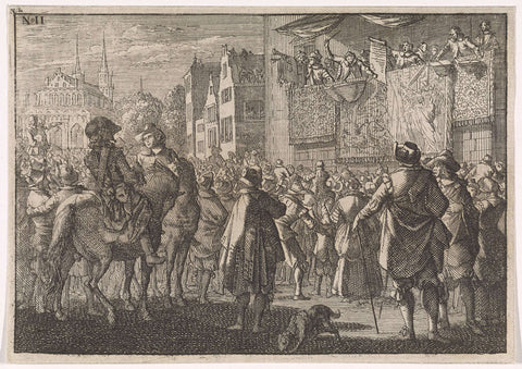 Announcing de Vrede van Osnabrück in one city, 1648, Caspar Luyken (attributed to), 1701 Canvas Print