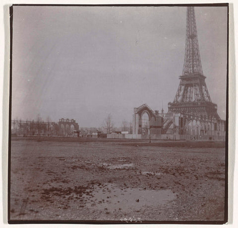 Construction of pavilions for the 1889 World's Fair next to the Eiffel Tower in Paris, anonymous, 1889 Canvas Print