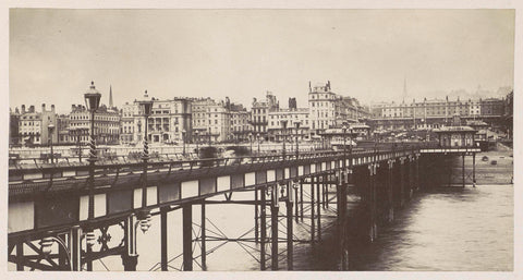 View from the sea on a pier and a town, presumably Brighton West Pier, in Brighton, Sussex County, built between 1863 and 1866, anonymous, 1878 - 1890 Canvas Print