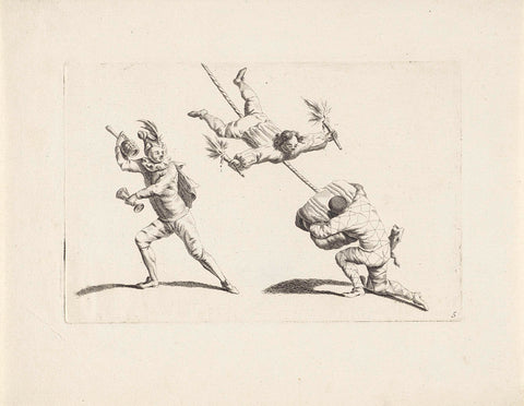 Three acrobats in action, anonymous, 1728 Canvas Print