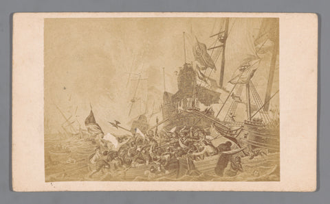 Photo reproduction of an engraving of the battle of Gibraltar on 25 April 1607, anonymous, 1850 - 1900 Canvas Print