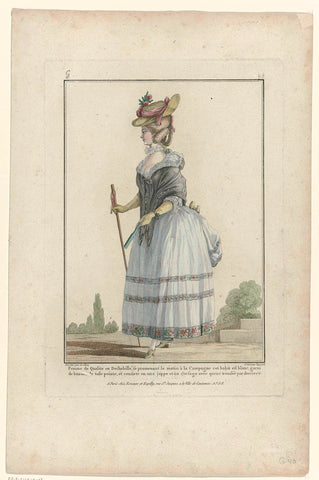 Gallerie des Modes et Costumes Français 1776, G 40: Femme de Qualité en Deshabillé se promenant le matin (...), Etienne Claude Voysard, c. 1778 Canvas Print