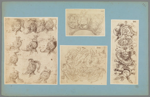 Four photo reproductions of ornament prints and ornament drawings, anonymous, c. 1875 - c. 1900 Canvas Print