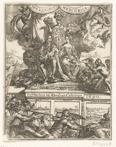 Titelpagina voor de Hollandsche Mercurius over het jaar 1689, Romeyn de Hooghe (attributed to), 1690 Canvas Print