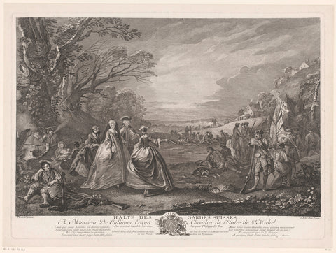 Landscape with four figures visiting an army camp, Jacques-Philippe Le Bas, 1717 - 1783 Canvas Print