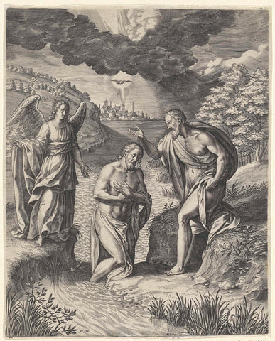 Baptism of Christ, Hieronymus Wierix, 1563 - before 1586 Canvas Print