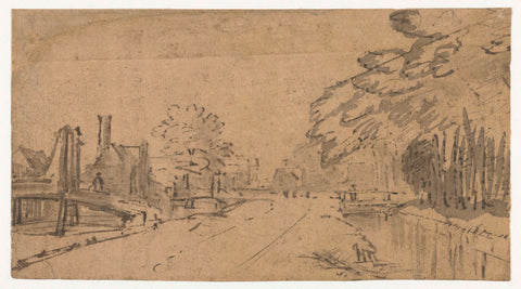 Road with Trees, Ditches and Houses, Rembrandt van Rijn (school of), in or after c. 1660 Canvas Print