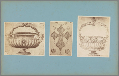 Three photo reproductions of ornament drawings and an ornament print, anonymous, c. 1875 - c. 1900 Canvas Print