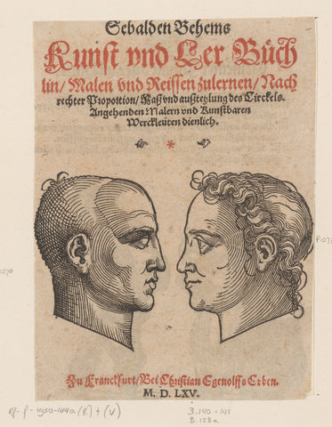 Two heads in profile, anonymous, Hans Sebald Beham, 1565 Canvas Print