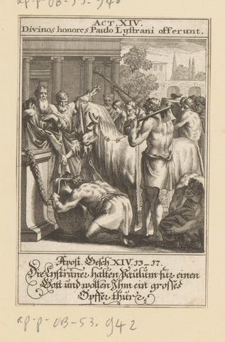 Population of Lystra prepares a feast of sacrifice, anonymous, 1697 Canvas Print