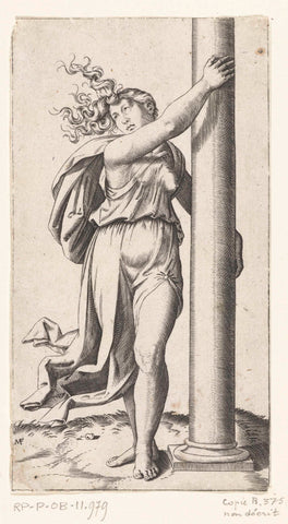 Woman with column as personification of Force (Fortitudo), Marcantonio Raimondi, 1510 - 1575 Canvas Print