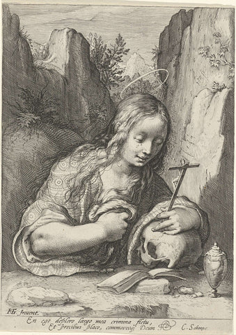 Boetvaardige Maria Magdalena, Jacob Matham (attributed to), 1595 - 1599 Canvas Print