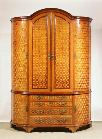 Cabinet with rectangular forward-jumping middle section, flanked by two quarter-round sections. Oak, glued with various types of veneers and with copper fittings., anonymous, 1765 - 1780 Canvas Print