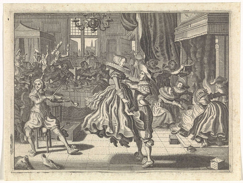 Dancing company in an inn, Cornelis van Kittensteyn, 1629 Canvas Print