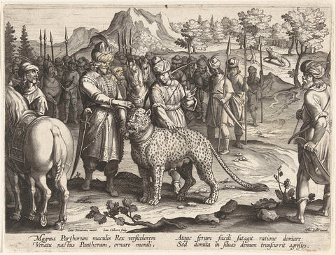 King Arsaces tries to tame a leopard, Jan Collaert (II), 1594 - 1598 Canvas Print