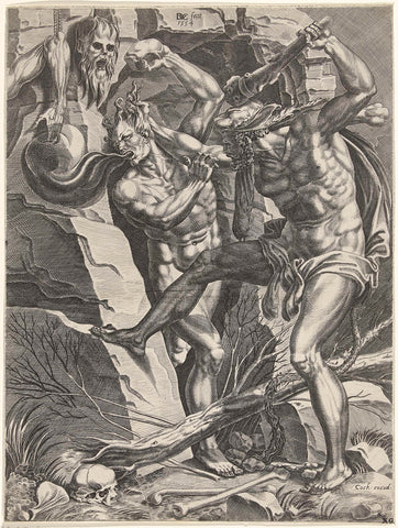 Hercules en Cacus, Dirck Volckertsz. Coornhert, 1554 Canvas Print