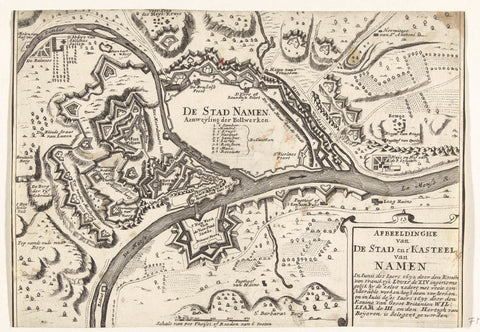 Map of the city of Namur with castle, besieged by the French army in 1692 and recaptured by the Allies in 1695, anonymous, 1695 - 1699 Canvas Print