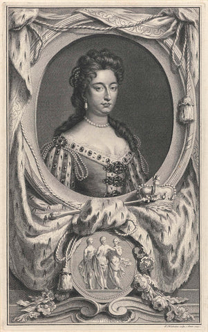 Portrait of Maria II Stuart, Jacob Houbraken, 1744 Canvas Print