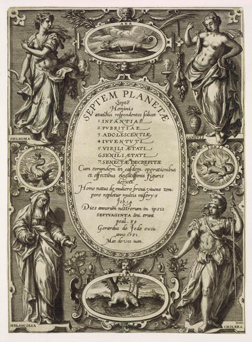 Title print of the series about the seven planets and the seven ages, Adriaen Collaert, 1581 Canvas Print