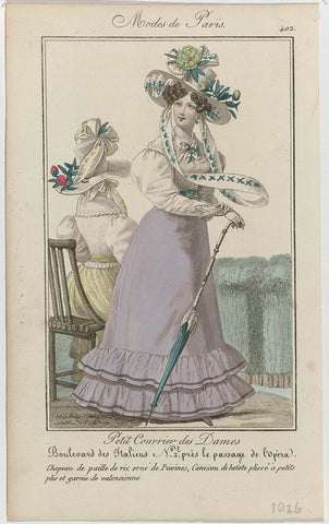 Petit Courrier des Dames, 1826, No. 402 : Chapeau de paille de riz (...), anonymous, 1826 Canvas Print