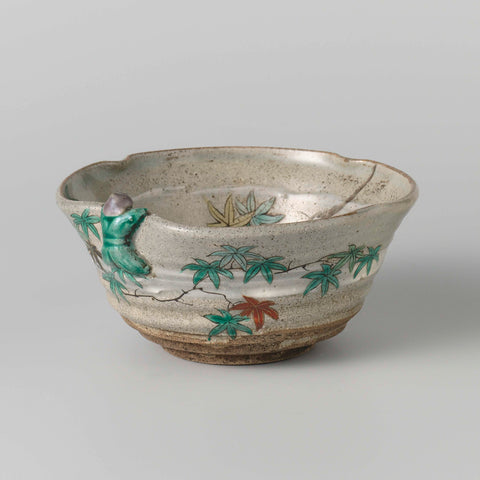 Bowl with birds, branches and a molded figure, anonymous, anonymous, c. 1800 - c. 1899 Canvas Print