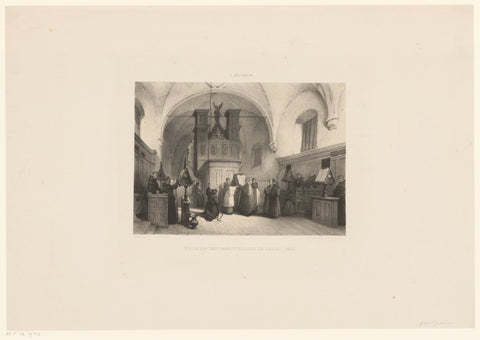 Church interior with monks, Frederik Hendrik Weissenbruch, 1856 Canvas Print