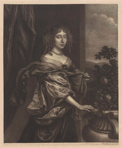 Portret van een vrouw bij een rozenstruik, Wallerant Vaillant, 1658 - 1677 Canvas Print