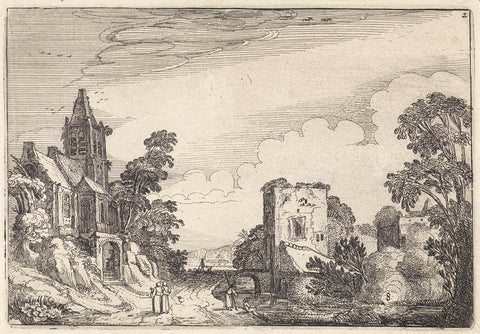 Tower and a church in a landscape, Jan van de Velde (II), 1616 Canvas Print